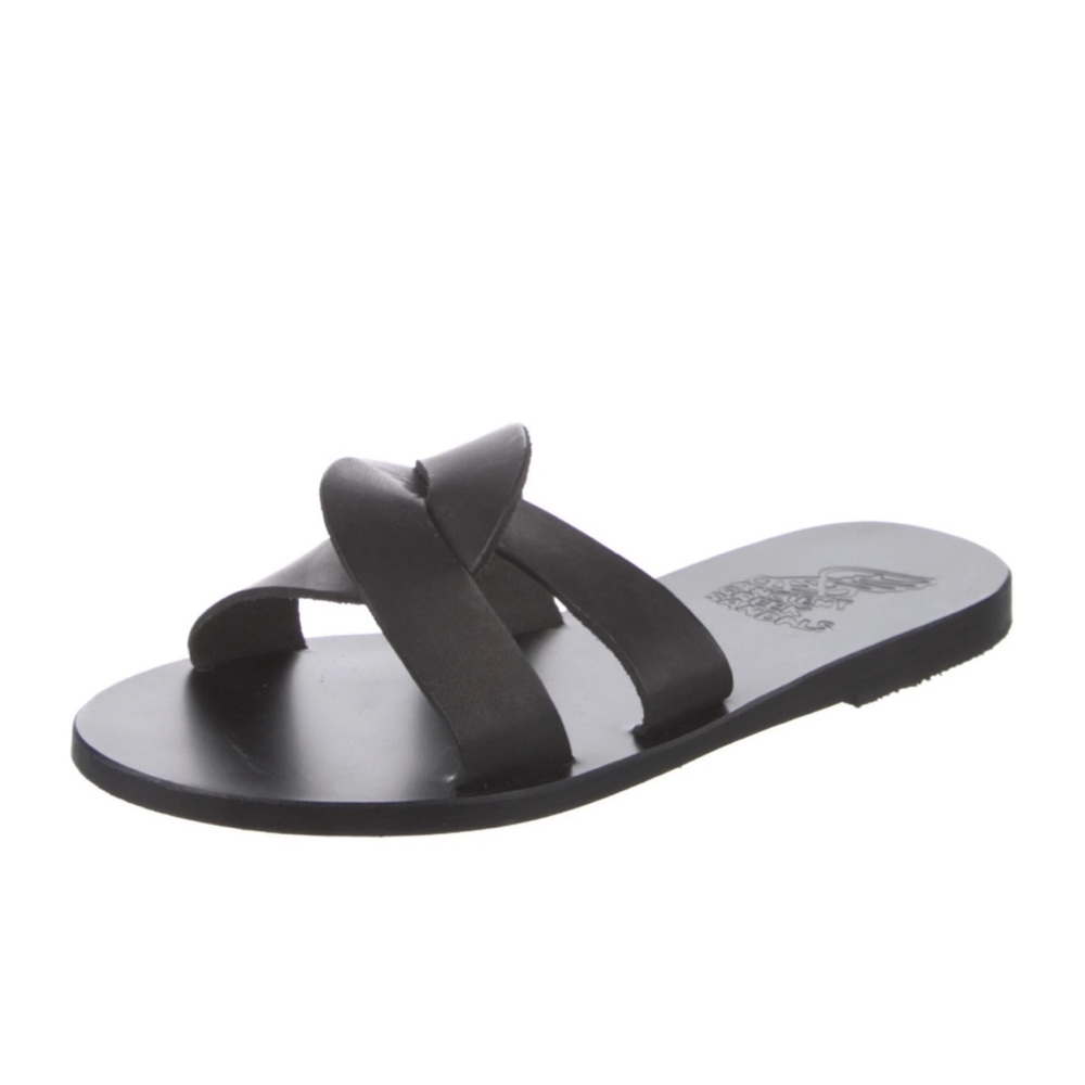 Ancient Greek Desmos Black Leather Sandals